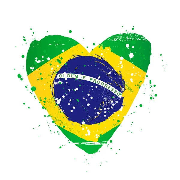Brasilianische Flagge in Form eines großen Herzens. Vektorillustration — Stockvektor