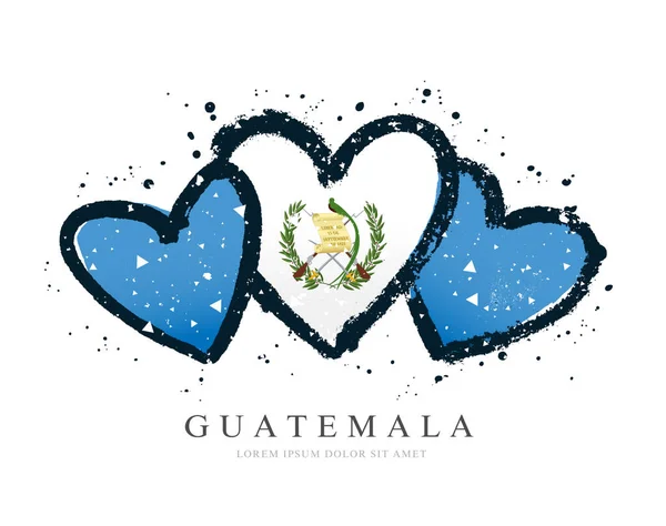 Üç kalp şeklinde Guatemala bayrağı. Vektör çizimi — Stok Vektör