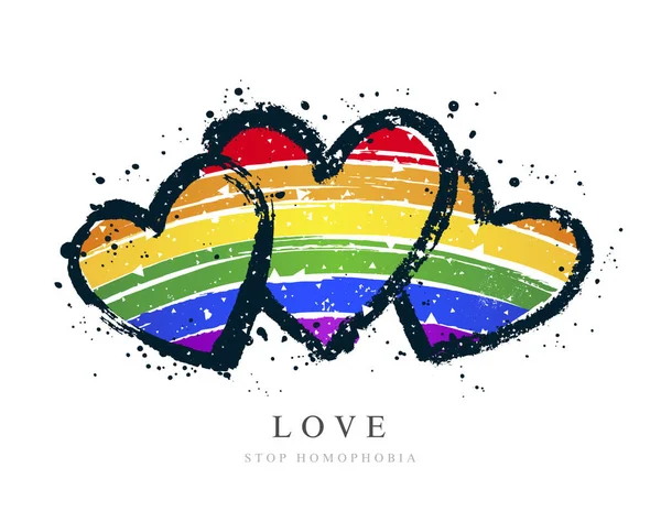 Флаг ЛГБТ в виде трех сердец. Векторная иллюстрация — стоковый вектор