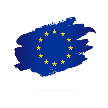 Avrupa bayrağı. 12 altın yıldız. Vektör illüstrasyon. Fırça stro