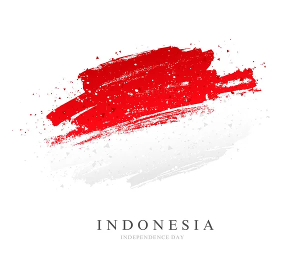 Bandera de Indonesia. Pinceladas dibujadas a mano. Día de la Independencia — Vector de stock