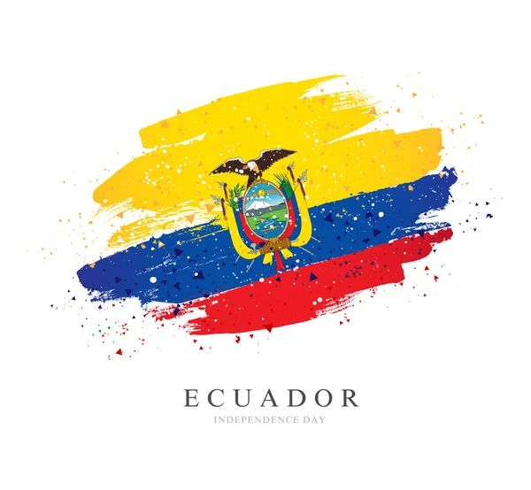 Flag of Ecuador. Brush strokes drawn by hand. Independence Day. — Stock Vector