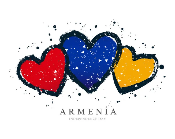 3つの心の形でアルメニアの旗. — ストックベクタ