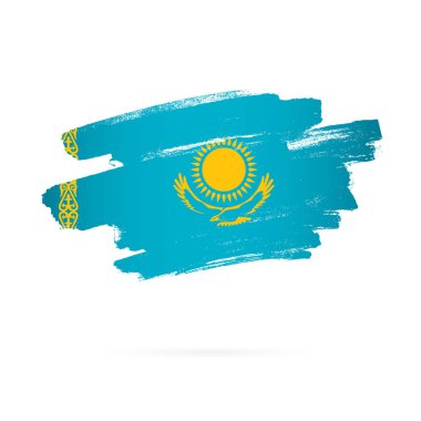 Kazakça bayrağı. Vektör Illustration. Fırça vuruşları