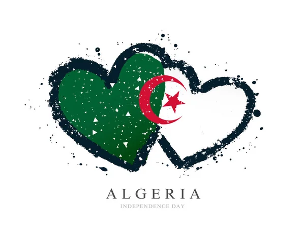 Algierska flaga w postaci dwóch serc. — Wektor stockowy