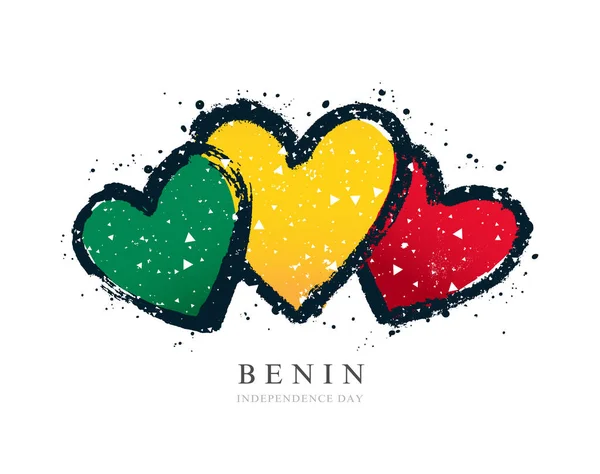 Drapeau du Bénin en forme de trois cœurs . — Image vectorielle