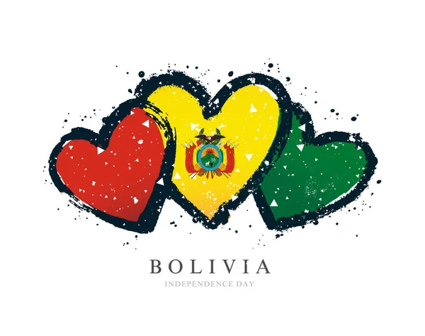 Drapeau de la Bolivie sous la forme de trois cœurs . — Image vectorielle