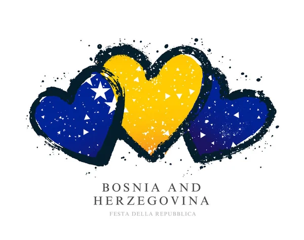 Bandera de Bosnia y Herzegovina en forma de tres corazones . — Archivo Imágenes Vectoriales
