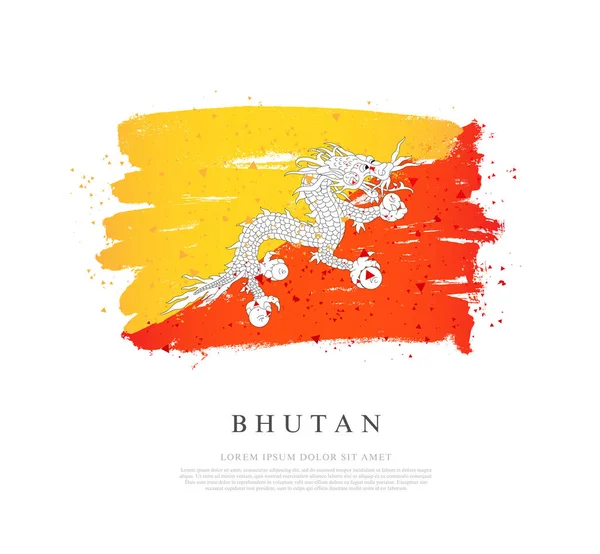Flagge von Bhutan. Pinselstriche werden von Hand gezeichnet. Unabhängigkeit da — Stockvektor