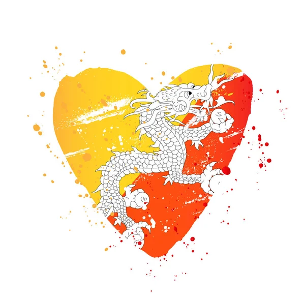 Büyük bir kalp şeklinde Bhutan bayrağı. — Stok Vektör