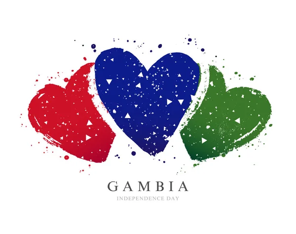 Bandera de Gambia en forma de tres corazones . — Vector de stock