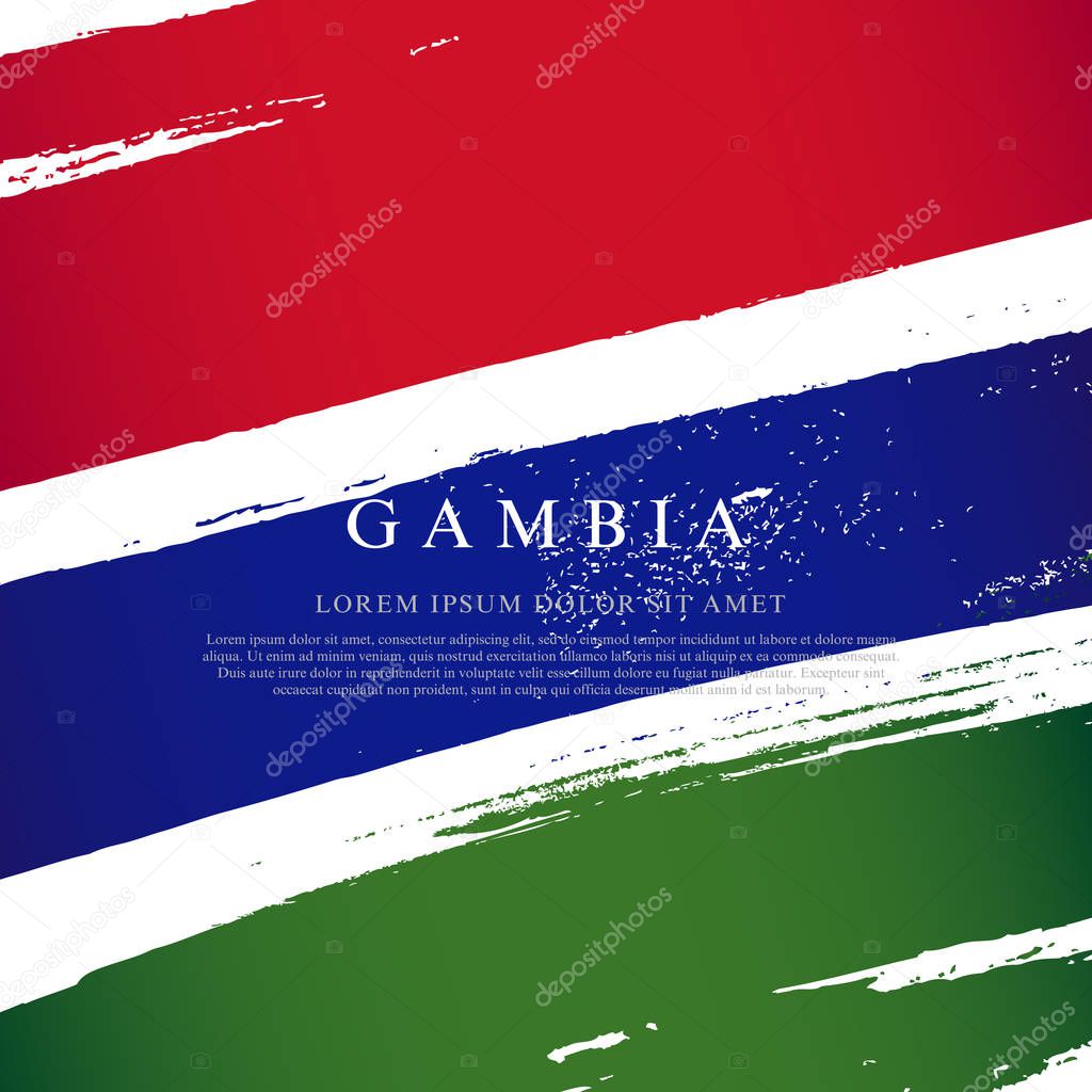 Gambia flag. Brush strokes are drawn by hand. Independence Day.