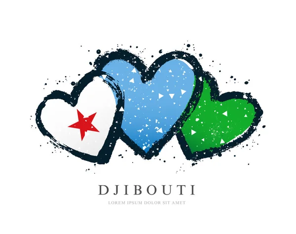 Cibuti bayrağı üç kalp şeklinde. — Stok Vektör
