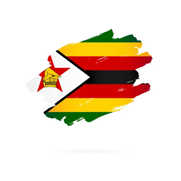 Flagge Simbabwes. Vektorillustration. Pinselstrich — Stockvektor