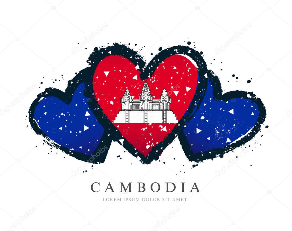 Cambodian flag in the form of three hearts. 