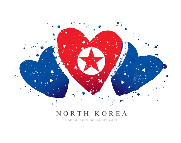 Bandera de Corea del Norte en forma de tres corazones . — Vector de stock