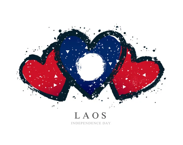 Bandera de Laos en forma de tres corazones . — Vector de stock