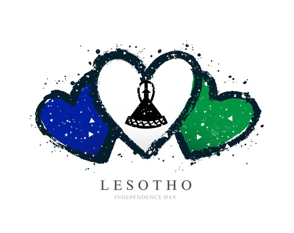 Üç kalp şeklinde Lesotho bayrağı. — Stok Vektör