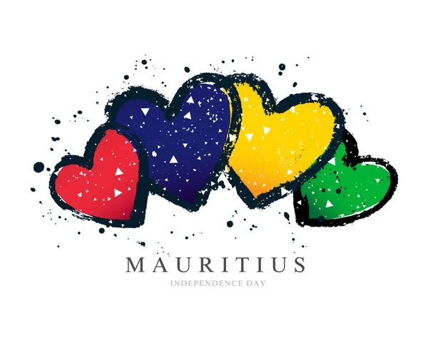 Mauritius flagga i form av fyra hjärtan. — Stock vektor