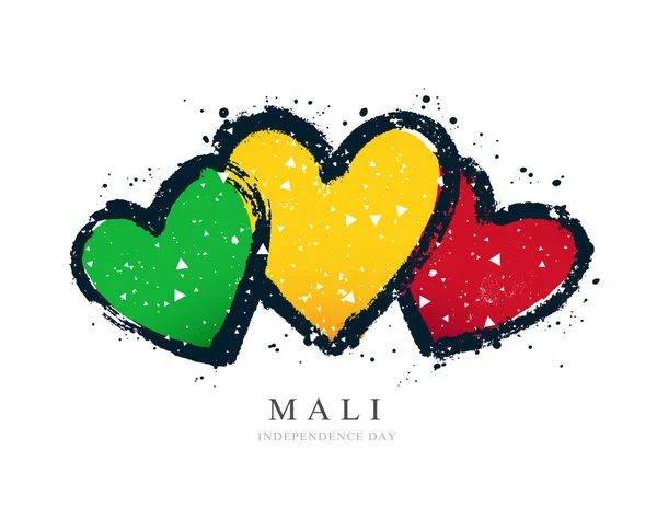 Bandera de Malí en forma de tres corazones . — Vector de stock