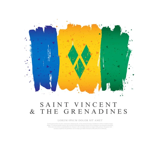 Bandera de San Vicente y las Granadinas. Pinceladas son dibujar — Vector de stock