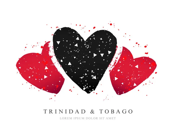 Bandera de Trinidad y Tobago en forma de tres corazones . — Archivo Imágenes Vectoriales
