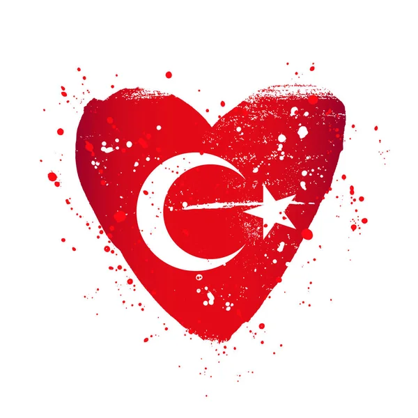 Büyük kalp şeklinde Türk bayrağı. — Stok Vektör