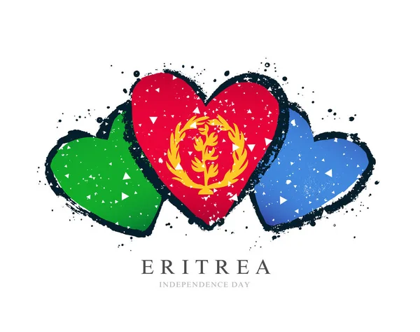Eritrejská vlajka ve formě tří srdcí. — Stockový vektor