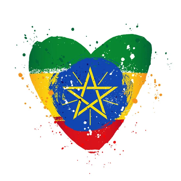 Etiopská vlajka v podobě velkého srdce. — Stockový vektor