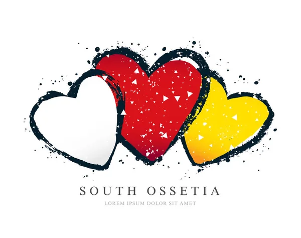 Bandera de Osetia del Sur en forma de tres corazones . — Vector de stock