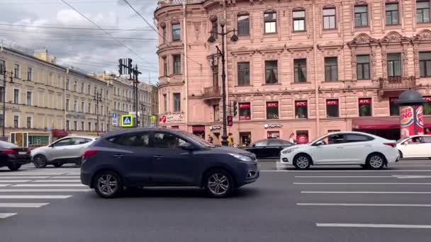 Petersburg Rusland September 2019 Autoverkeer Nevsky Prospect Stadslandschap — Stockvideo