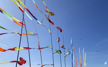 Güzel parlak uçurtmalar ve çizgili bayraklar