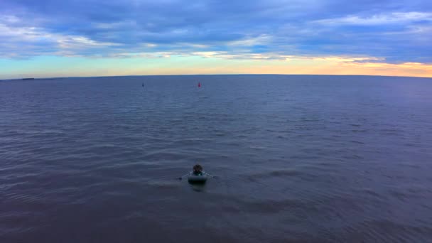 Petersburg Russia June 2020 Aerial View Man Sailing Rubber Fishing — Stock Video