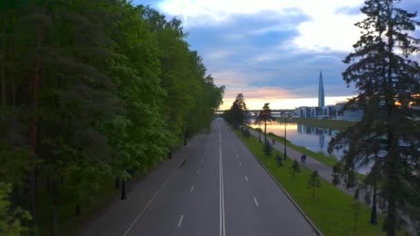Petersburg Ryssland Juni 2020 Flygfoto Över Promenad Längs Flodkanalen Vid — Stockvideo