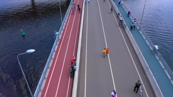 Petersburg Russia June 2020 Aerial View Longest Pedestrian Bridge Petersburg — 图库视频影像