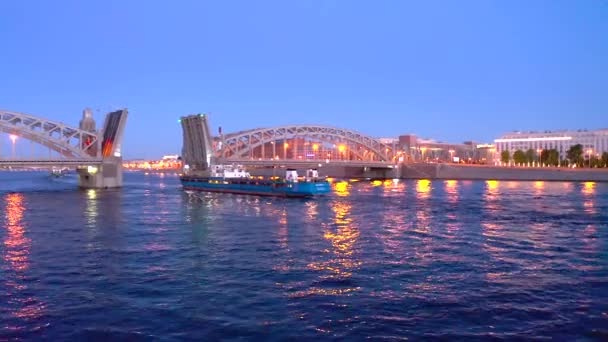 Ponte Bolsheokhtinsky Bellissimo Ponte Levatoio Che Attraversa Fiume Neva San — Video Stock