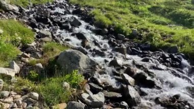 Güzel bir dağ deresi. İçme suyu taşların üzerine dökülür. Dağlardaki doğal temiz su kaynağı. Alp çayırları.