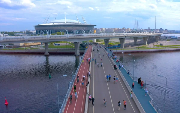 Petersburg Ryssland Juni 2020 Flygfoto Över Den Längsta Gångbron Sankt — Stockfoto
