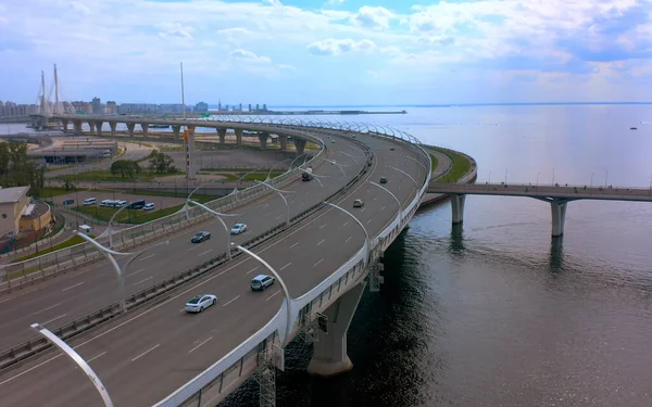 Luchtfoto Van Westelijke Hoge Snelheid Diameter Van Petersburg Langste Voetgangersbrug — Stockfoto