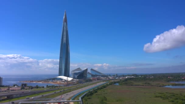 Saint Petersburg Ryssland August 2020 Flygfoto Över Skyskrapan Lakhta Center — Stockvideo