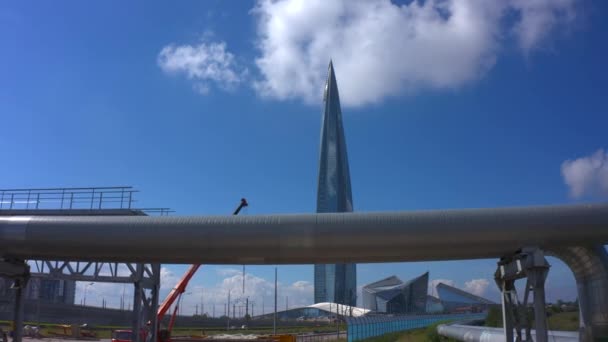 Saint Petersburg Russia August 2020 Span Pipeline Flygfoto Över Skyskrapan — Stockvideo