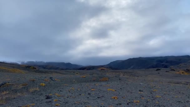 Vesmírná Krajina Kamčatky Letecký Pohled Nekonečné Lávové Pláně Podzimní Tundru — Stock video