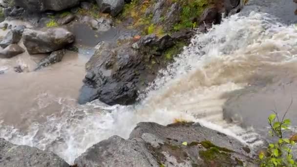 Spectacular Top View Waterfall Travel Kamchatka Peninsula Stunning Autumn Landscape — Stock Video