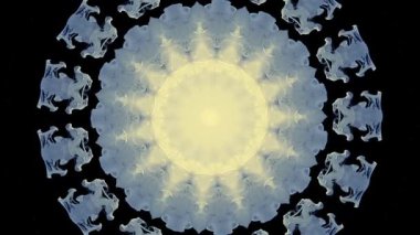 Düş kapanı konsepti. Bir sürü detay içeren mavi ve beyaz bir şamanik daire. Meditasyon için rahatlatıcı bir arka plan. Psilosibin gezisi. Uyuşturucu zehirlenmesi kavramı