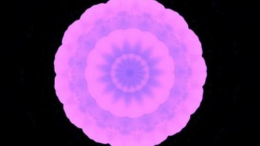 Meditasyon ve rahatlama. Soyut kaleydoskopik pembe ve mavi hipnotik arka plan. Sıçrama ekranı ya da ekran koruyucu. Siyah arkaplanda mor bir çiçek.