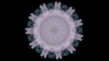 Beyaz pofuduk soyut bir kar tanesi siyah bir arka planda dans ediyor. Ay dairesi. Hipnotik düş kapanı danteli. Mandala 'nın mistik ağı. Uyuşturucu gezisi.