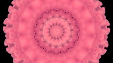 Pembe düş kapanı konsepti. Mistik bir kaleydoskopik desen. Evrenin karanlık evreninde dönen pembe bir çiçek. Kutsal Mandala ve okült.