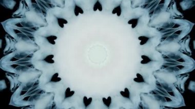 Kar tanelerinin ilahi yaratımı kavramı. Mavi ve beyaz dairesel mandala deseni. Bir evrenin ya da galaksinin doğuşu. Meditasyon ve hipnoz. Soğutma için ekran koruyucusu