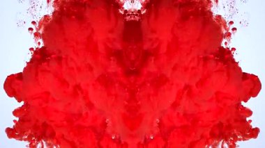 Beyaz arka planda kan kırmızısı renkli parlak bir patlama. Ateşli bir şeytan bulutu. Şamanik bir ayin. Dramatik bir kasırga. Soyut kanlı korku filmi ekran koruyucusu