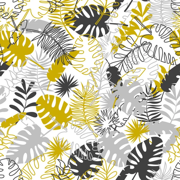 Nahtloses tropisches Muster mit Palmblättern. bunte Stoff Hintergrund — Stockvektor